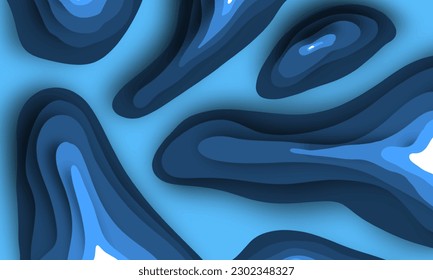 Paper cut background, paper decoration, abstract realistic for cardboard texture design, blue wavy layers, 3D Relief, carved art, vector illustration, cover layout design template.