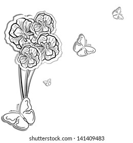 paper cut background design with flowers and butterflies