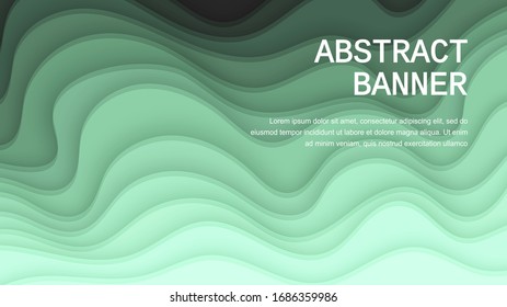 Paper cut background with a gradient transition from Green to dark colors. Abstract Green paper poster textured with wavy layers. Vector EPS 10 illustration. Cover layout design template