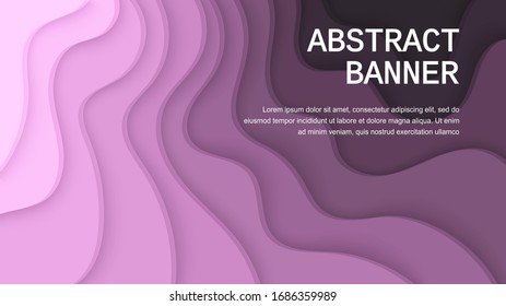 Paper cut background with a gradient transition from Pink to dark colors. Abstract bright Pink paper poster textured with wavy layers. Vector EPS 10 illustration. Cover layout design template