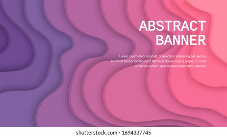 Paper cut background with a gradient transition from Pink to dark colors. Abstract bright Pink paper poster textured with wavy layers. Vector EPS 10 illustration. Cover layout design template