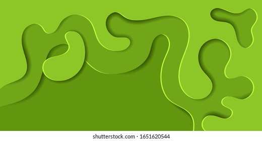 Paper cut background. Green template in origami style. Ecology backdrop. Layered vector illustration. Design for cards, brochures, covers, banners, booklets. Stock.