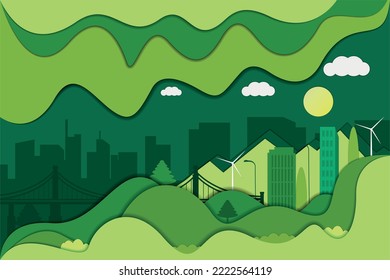 Paper Cut Background. Modern Green City. Conservation Of Nature. City View