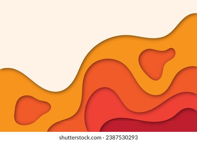 Paper cut background with orange color, wave abstract wallpaper webside template