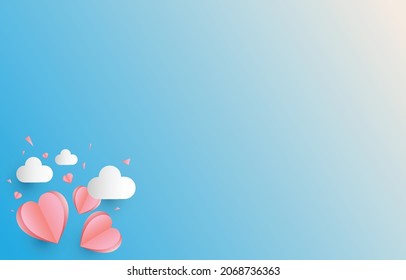 Paper cut background Pink heart shape with cloud, illustration for valentine day, mother's day, or love day, vector greeting card.