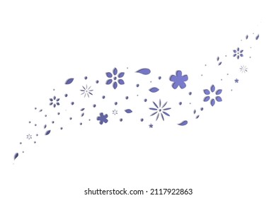 Paper cut background. Purple flowers and leaves are flying. Vector illustration.