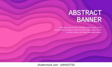 Paper cut background of purple and pink color. Abstract soft pink paper poster textured with wavy layers. Carving craft. Vector EPS 10 illustration. Cover layout design template