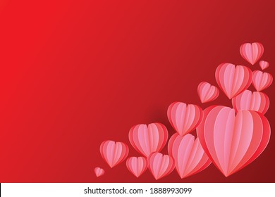 Paper cut background red heart shape, illustration for valentine day, mother's day, or love day, vector greeting card.