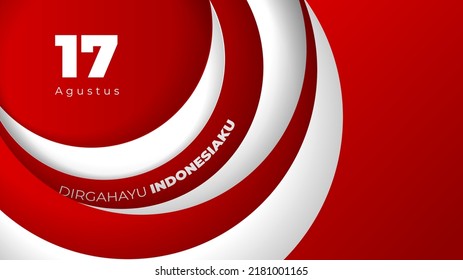 Paper cut background in red and white color design for indonesia independence day design and indonesian text mean is longevity my indonesia