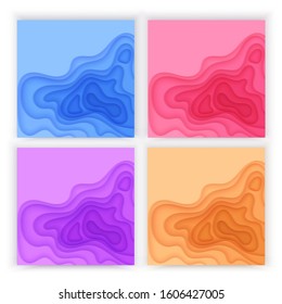 Paper cut background set with 3D slime abstract background of blue, purple colorful waves layers. Abstract layout design for brochure, flyer or greeting cards. Paper art, vector eps 10 format