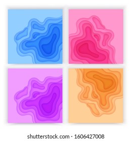 Paper cut background set with 3D slime abstract background of blue, purple colorful waves layers. Abstract layout design for brochure, flyer or greeting cards. Paper art, vector eps 10 format