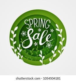 Paper cut background with spring sale message