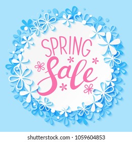 Paper cut background with spring sale message