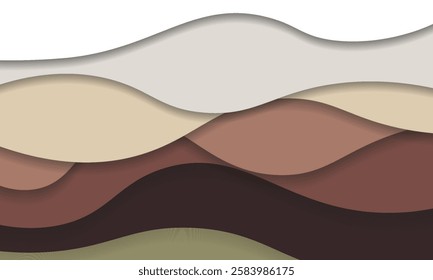 Paper cut background. Textured abstract realistic paper cut decoration with cardboard wavy layers. 3d topographic relief. Carving art. Vector illustration. Cover layout material design template.
