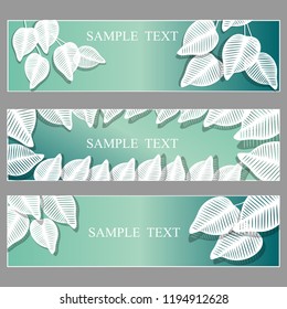 paper cut background three banners with white leaves and space for background