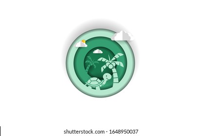 Paper cut background with tortoise and coconut tree (1)