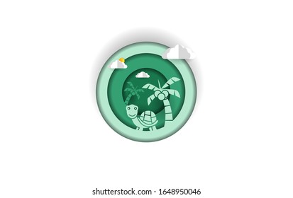 Paper cut background with tortoise and coconut tree (3)