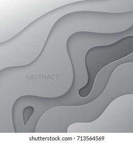 Papierschnitt-Hintergrund. Vektorgrafik der grauen Papierdekoration mit gewellten Schichten. Formen ausschneiden. Origami oder Schnittmuster. Banner, Flyer, Cover Template Design.