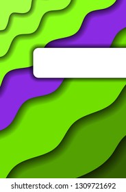 Paper cut background vertical from green layers and one violet band for business presentations, flyers, posters, banner, greeting card. Vector illustration.