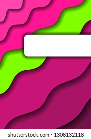 Paper cut background vertical from pink monochrome layers and one green band for business presentations, flyers, posters, banner, greeting card. Vector illustration.