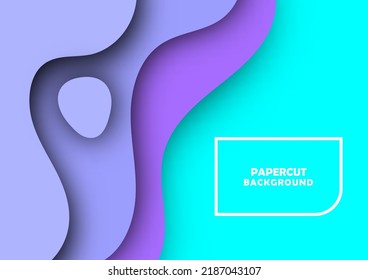 Paper cut background. violet pastel wave papercut trendy design. Abstract origami paper cut relief map, web banner. Teal sea water levels, modern trendy design. 
