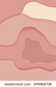 Paper cut background with waves and hole. Pink 3d abstract backdrop, smooth wavy layers. Women's Breast Cancer Concept. Horizontal poster template in pastel rose color. Female vector card illustration