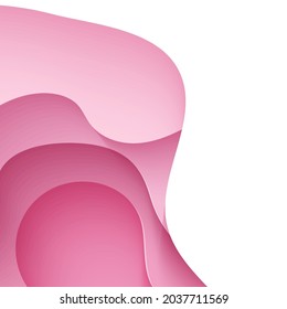 Paper cut background with waves and hole. Pink 3d abstract backdrop with smooth wavy layers. Women's Breast Cancer Concept. Square poster template in rose color. Female vector card illustration.