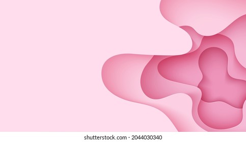 Paper cut background with waves and hole. Pink 3d abstract backdrop with smooth wavy layers. Women's Breast Cancer Concept. Horizontal poster template in rose color. Female vector card illustration.