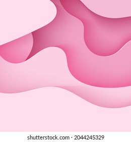 Paper cut background with waves and hole. Pink 3d abstract backdrop with smooth wavy layers. Women's Breast Cancer Concept. Square poster template in rose color. Female vector card illustration.