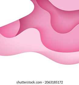 Paper cut background with waves and hole. Pink 3d abstract backdrop with smooth wavy layers. Women's Breast Cancer Concept. Square poster template in rose color. Female vector card illustration.
