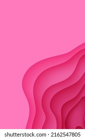 Paper cut background with waves and hole. Pink 3d abstract backdrop with smooth wavy layers. Women's Breast Cancer Concept. Creative poster template in rose color. Female vector card illustration.