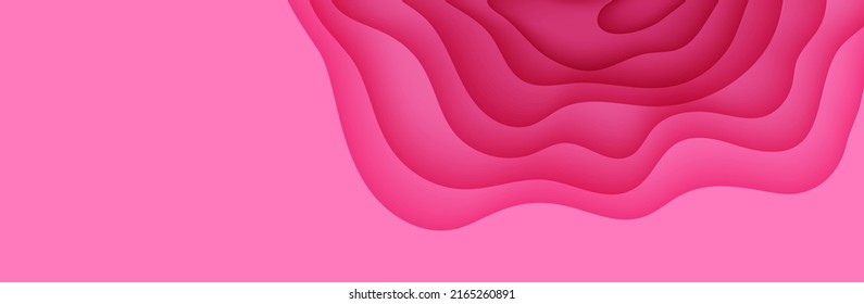 Paper cut background with waves and hole. Pink 3d abstract backdrop with smooth wavy layers. Women's Breast Cancer Concept. Creative poster template in rose color. Female vector card illustration.