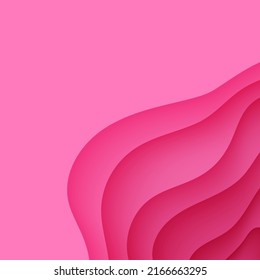 Paper cut background with waves and hole. Pink 3d abstract backdrop with smooth wavy layers. Women's Breast Cancer Concept. Creative poster template in rose color. Female vector card illustration.