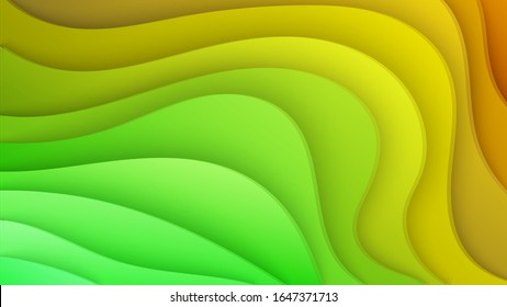 Paper cut background of yellow and green color. Abstract soft yellow paper poster textured with wavy layers. Carving craft. Vector EPS 10 illustration. Cover layout design template