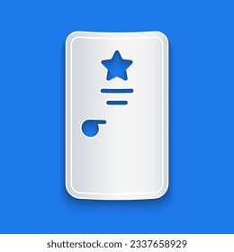 Paper cut Backstage icon isolated on blue background. Door with a star sign. Dressing up for celebrities. Paper art style. Vector
