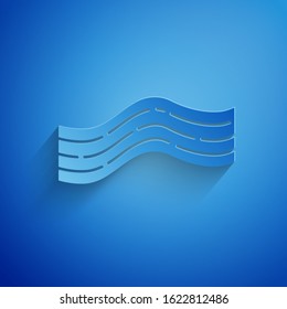 Paper cut Bacon stripe icon isolated on blue background. Paper art style. Vector Illustration