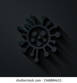 Paper cut Bacteria icon isolated on black background. Bacteria and germs, microorganism disease causing, cell cancer, microbe, virus, fungi. Paper art style. Vector Illustration