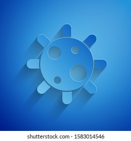 Paper cut Bacteria icon isolated on blue background. Bacteria and germs, microorganism disease causing, cell cancer, microbe, virus, fungi. Paper art style. Vector Illustration