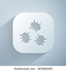 Paper cut Bacteria icon isolated on grey background. Bacteria and germs, microorganism disease causing, cell cancer, microbe, virus, fungi. Paper art style. Vector