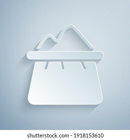 Paper cut Bag of flour icon isolated on grey background. Paper art style. Vector.