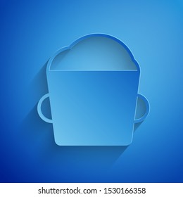 Paper cut Bakery bowl dough icon isolated on blue background. Paper art style. Vector Illustration