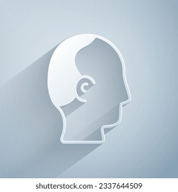 Paper cut Baldness icon isolated on grey background. Alopecia. Paper art style. Vector