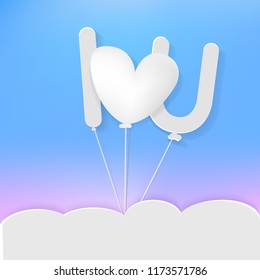 paper cut Paper Ballon make a word I Love You at blue pink gradual background