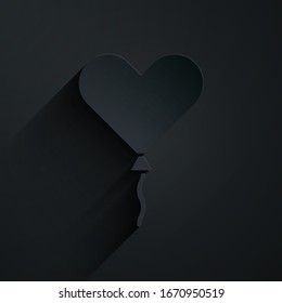 Paper cut Balloon in form of heart with ribbon icon isolated on black background. Valentines day. Paper art style. Vector Illustration
