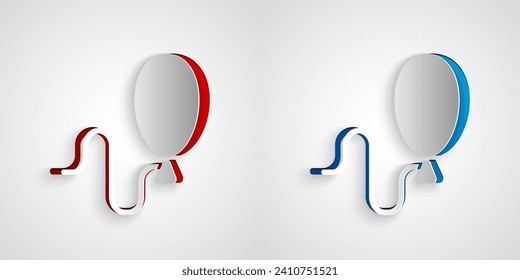 Paper cut Balloons with ribbon icon isolated on grey background. Happy Easter. Paper art style. Vector