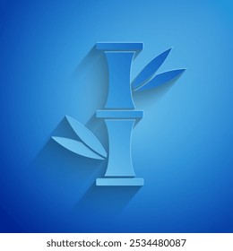 Papel corte ícone de bambu isolado no fundo azul. Estilo da arte do papel. Vetor