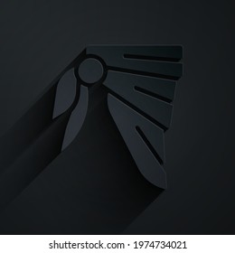 Paper cut Bandana or biker scarf icon isolated on black background. Paper art style. Vector