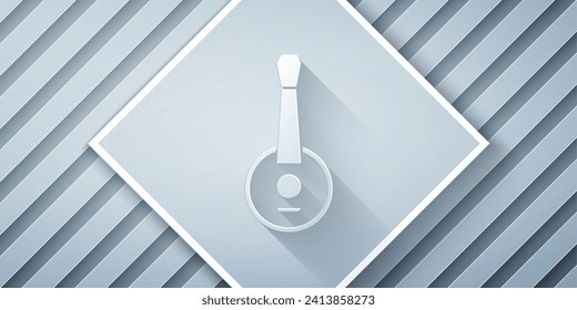 Paper cut Banjo icon isolated on grey background. Musical instrument. Paper art style. Vector