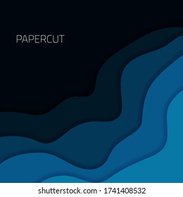 Paper cut banner. Paper cut 3d craft style. Minimal background. Watercolor design vector background. Blue background. Creative nature background.