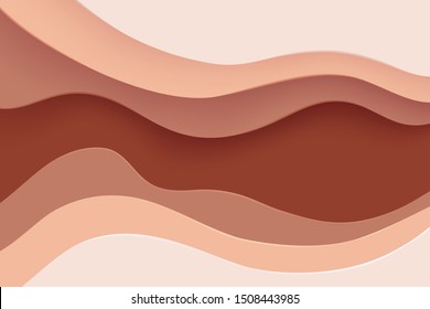 Paper cut banner with 3D slime abstract background and beige brown waves layers. Abstract layout design for brochure and flyer. Paper art vector illustration